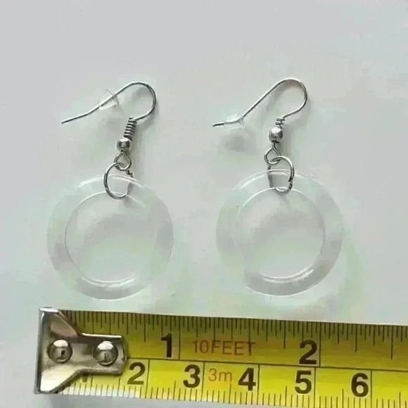 Vintage Y2K  clear transparent plastic circle hoop silver earrings - Picture 7 of 10